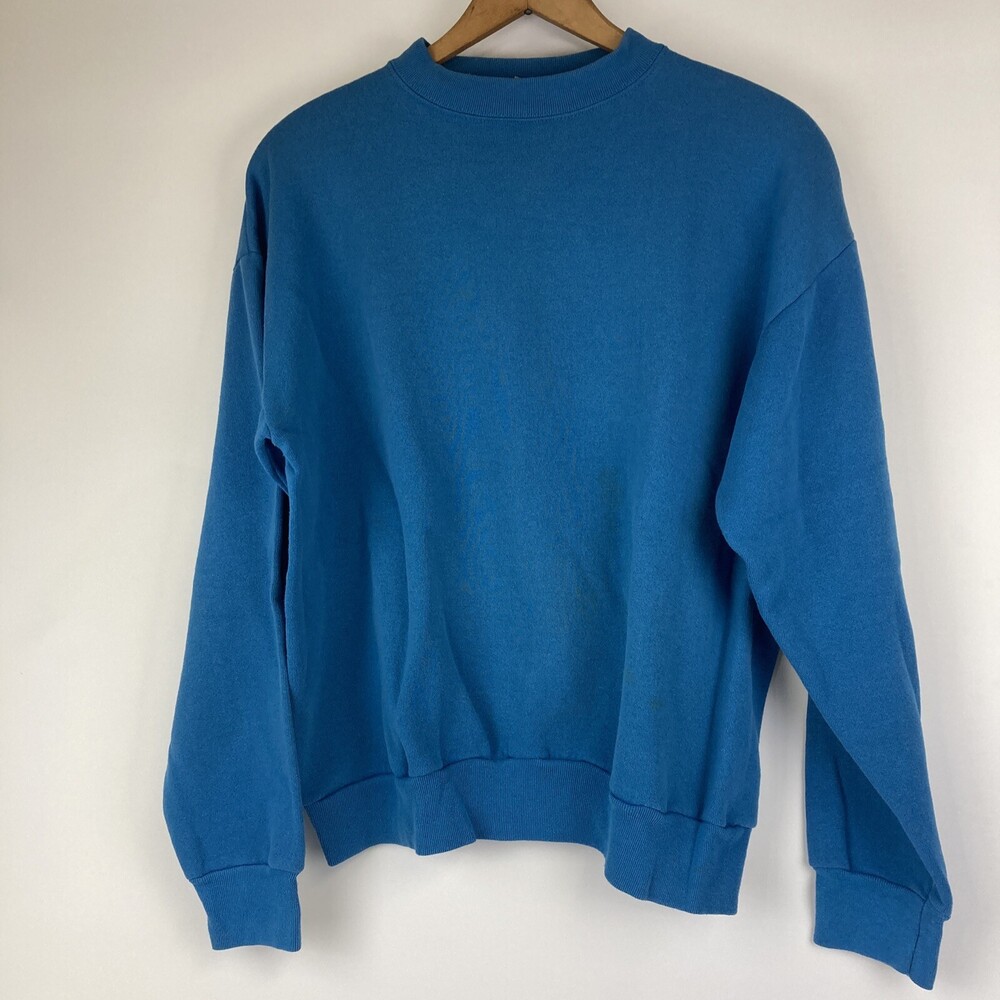 VTG Tultex Crew Neck Sweatshirt Cotton Blend USA Sz L Large Solid 90s Blue Plain